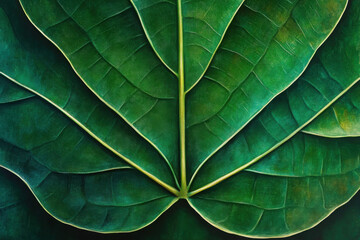Obraz premium Green leaf texture. Natural enviroment vibrant background. Plant macro veins pattern. Backlight texture. Nature background. Closeup details of a leaf. 