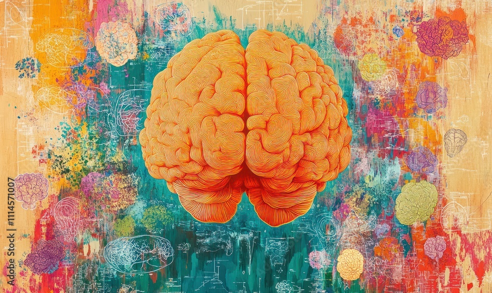 Aufkleber Abstract Brain Artwork Colorful Neural Network Design