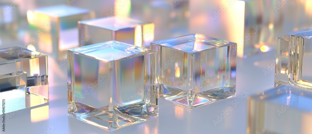 Poster iridescent glass cubes abstract art display