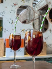 glass of red wine on the table