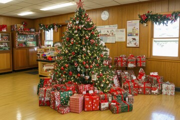 Festive Christmas Tree Surrounded By Many Gifts