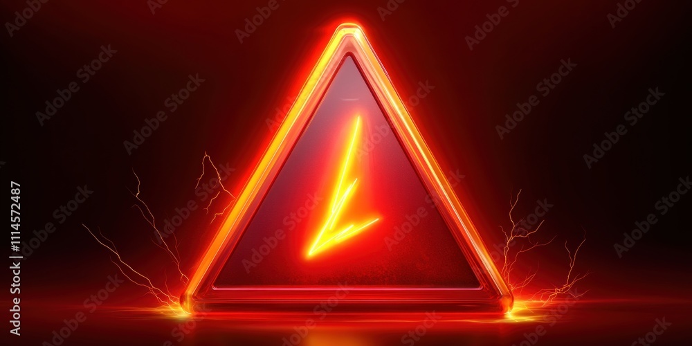 Poster glowing red triangle warning sign with lightning