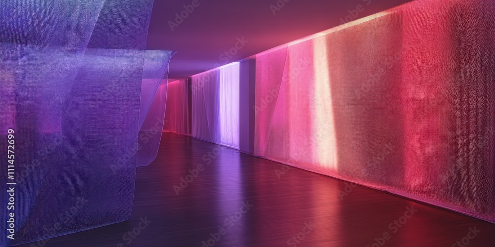 Aufkleber illuminated corridor with colorful mesh curtains