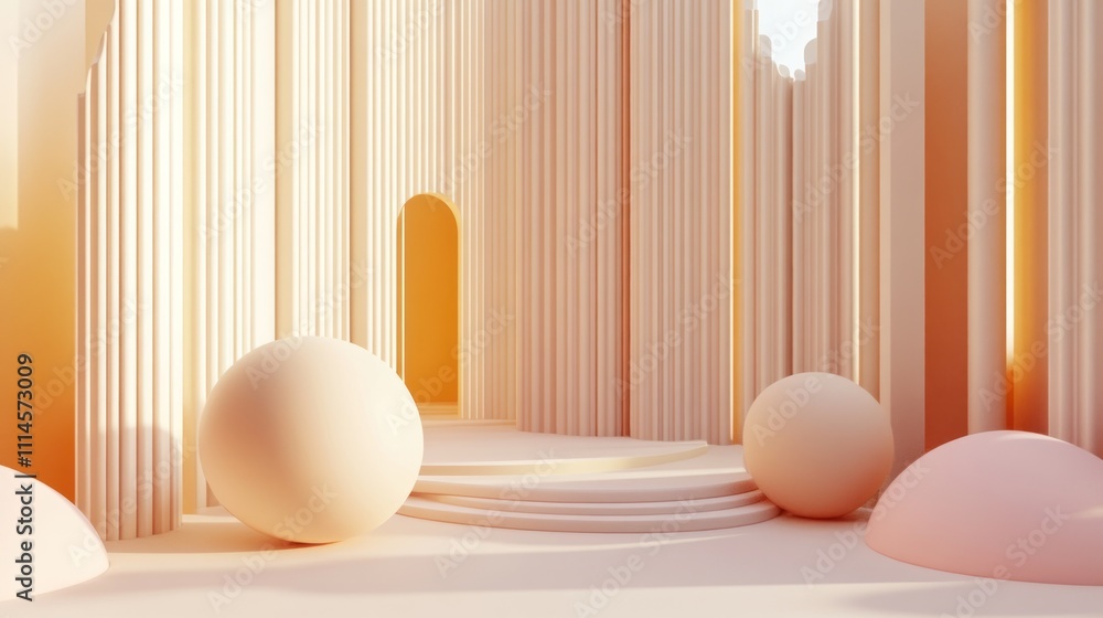 Poster abstract pastel columns sphere display stage