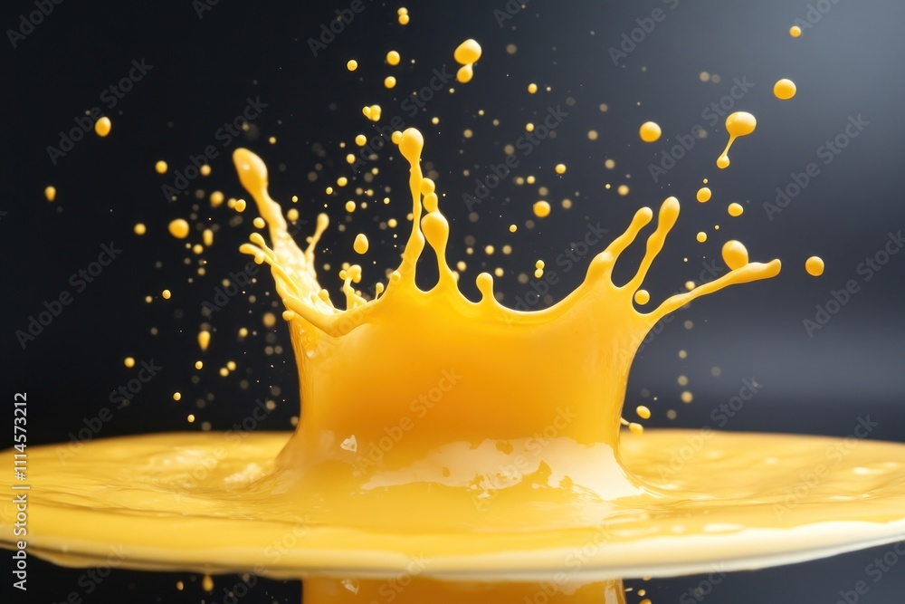 Aufkleber Yellow Liquid Splashing Dynamically Against Dark Background