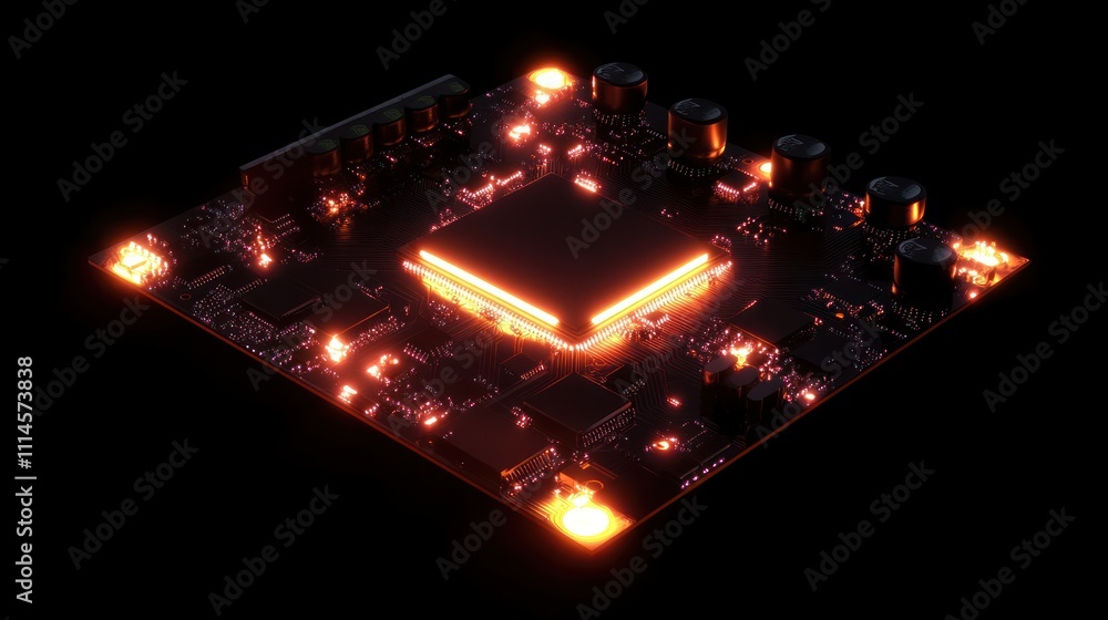 Poster Illuminated Circuit Board Shows Central Processing Unit