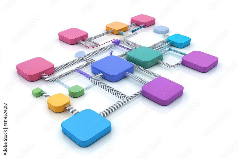 Poster Colorful Cubes Connected By Lines Showing Network System