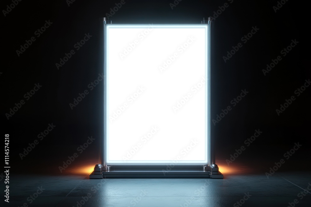 Poster Illuminated Blank Vertical Sign In Dark Setting