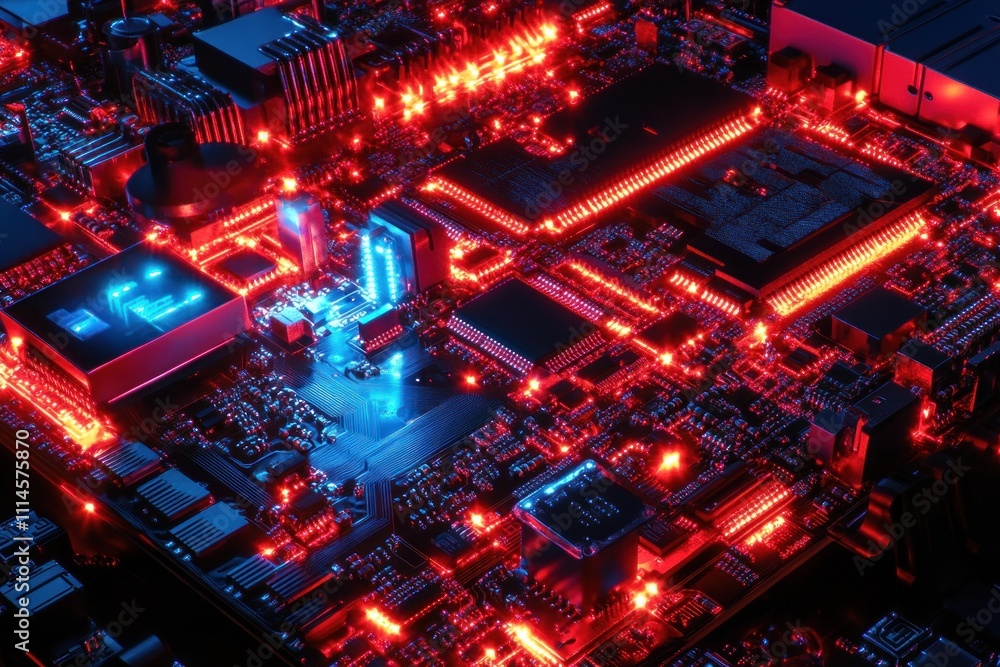 Poster Illuminated Circuit Board Showing Complex Electronics