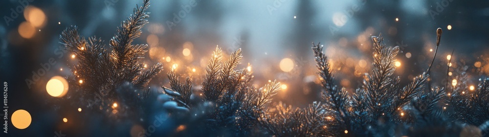 Poster frosted pine branches glowing with warm lights