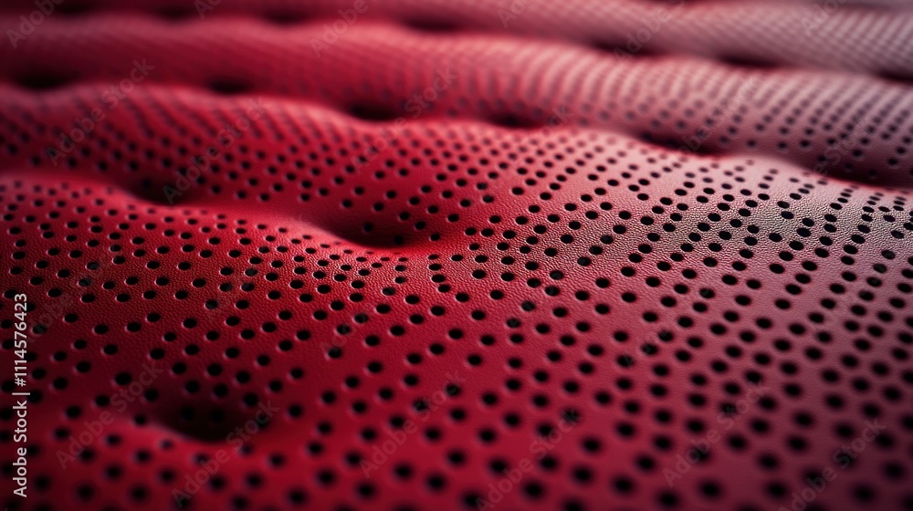 Poster dynamic texture of a red material showcasing intricate perforations and a wave-like design under moo