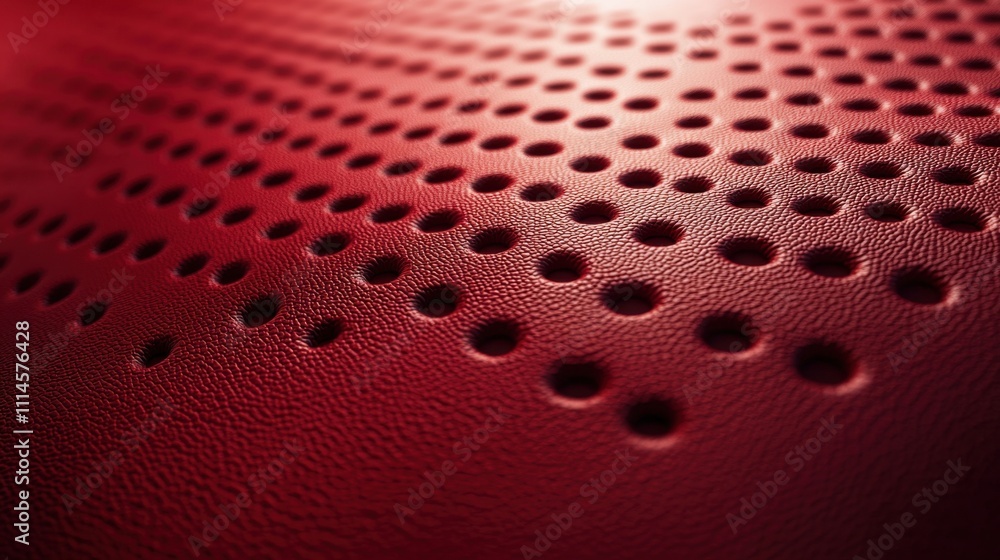 Poster textured red surface with intricate hole patterns creating a striking visual effect and depth percep
