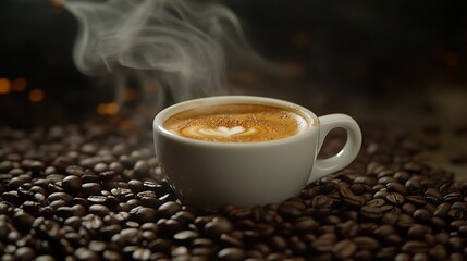 Steaming Latte Art Coffee In White Cup