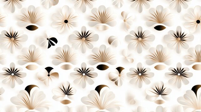 Beautiful, intricate pattern of flowers with a white background, adorned with intricate details and a touch of gold, creating a sense of elegance and sophistication