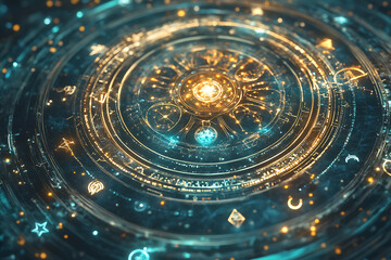 Obraz premium A mystical, intricately designed totem featuring the 12 zodiac signs in a circular arrangement. 