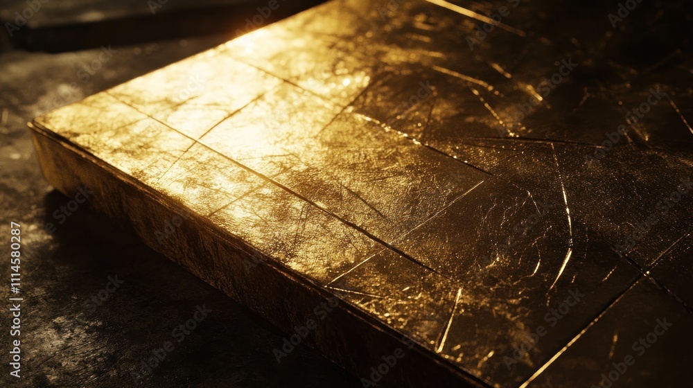 Poster Golden Rectangular Block Illuminated With Subtle Scratches