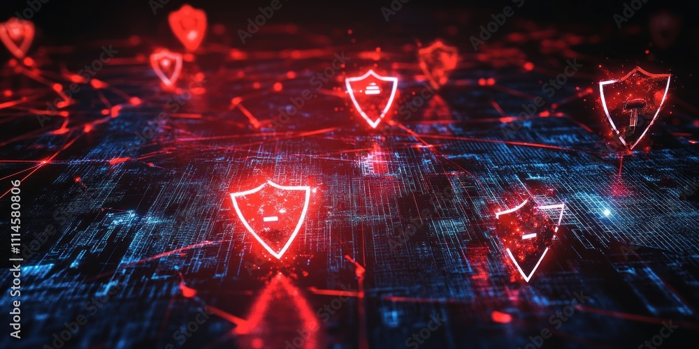 Poster network security shields digital protection system