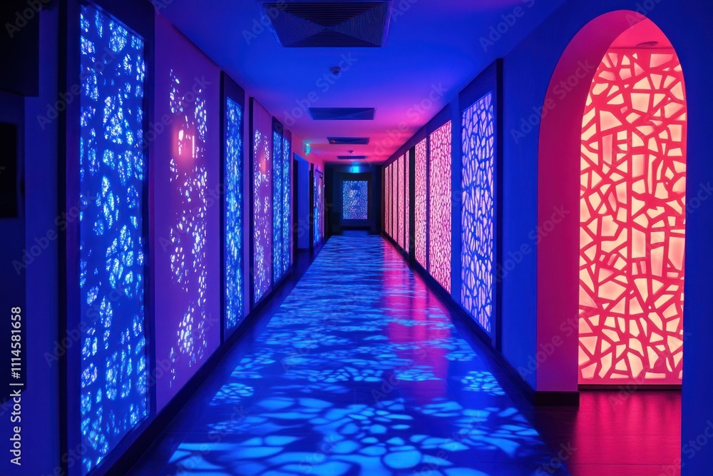Aufkleber illuminated corridor with colorful patterned walls