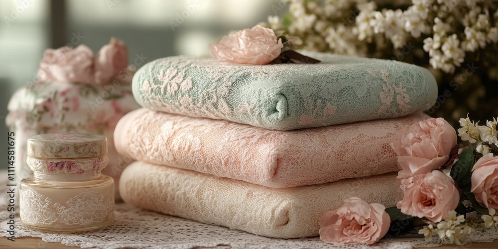 Poster soft pastels and delicate flowers create a serene and inviting atmosphere in a cozy setting