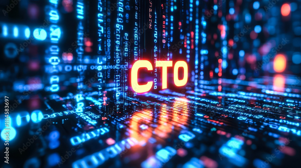 Aufkleber chief technology officer concept with blue matrix binary code background