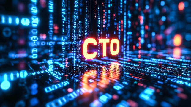 Chief Technology Officer Concept with Blue Matrix Binary Code Background