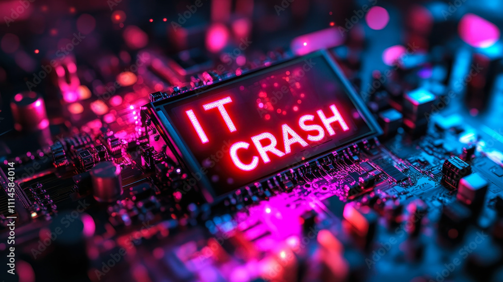 Poster it crash and global system failure depicting internet outage and cybersecurity breach