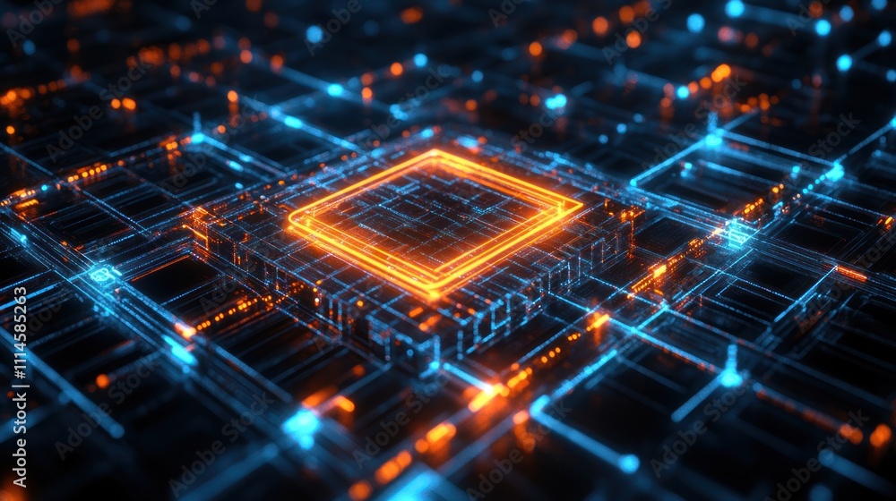 Poster abstract digital network core glowing brightly