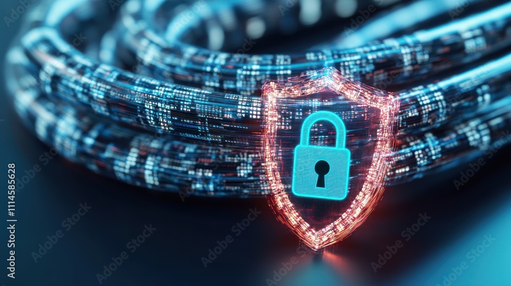 Poster Digital Security Shield Protecting Data Network Cables