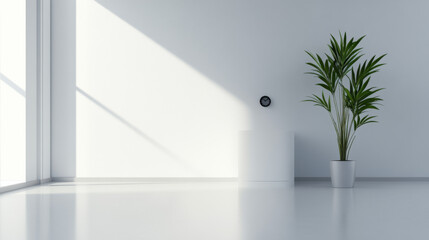 Fototapeta premium A soft white background with minimalistic office decor accents such as a potted plant or a clock on the wall.