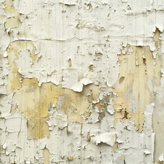 Obraz premium The surface of an aged wall displays peeling white paint, exposing layers of faded color and texture underneath. This creates a rustic and weathered look