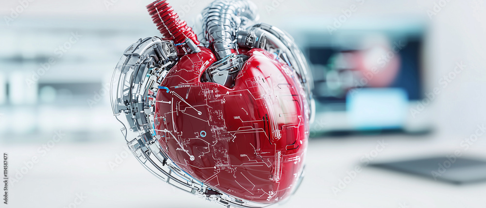 Poster detailed anatomical diagram showcases artificial heart, highlighting its intricate design and advanc