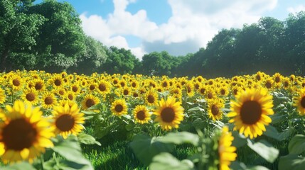 Obraz premium Sunflowers Bloom Abundantly In A Summer Field