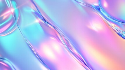 Abstract fluid holographic iridescent glossy texture background.  Shiny metallic synthwave retro pastel rainbow backdrop.