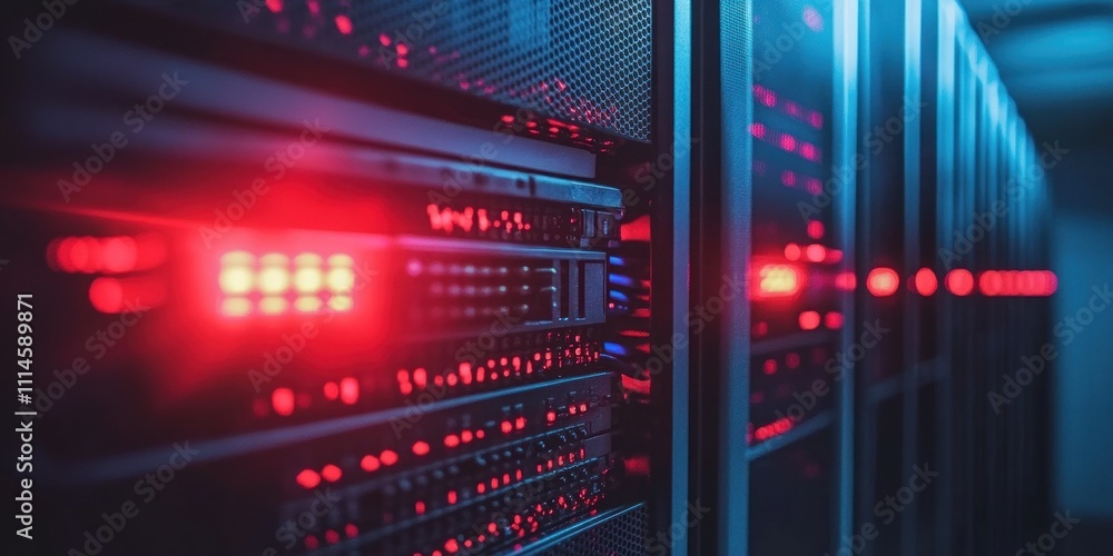 Aufkleber illuminated server racks in a modern data center