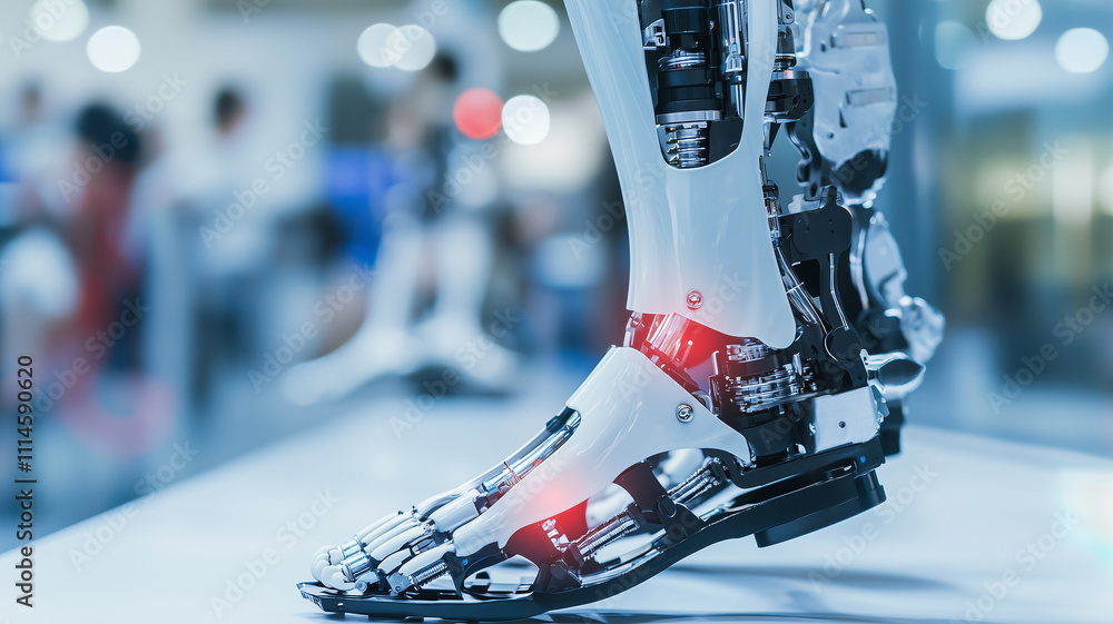 Aufkleber dynamic image of prosthetic limb in motion, emphasizing advanced technology and innovation in robotics, showcasing intricate mechanical details and futuristic design