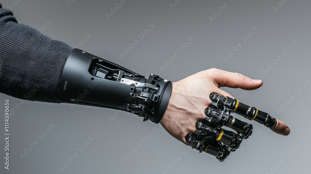 Aufkleber dynamic prosthetic arm in motion, illustrating advanced technology and innovation in prosthetics, sh
