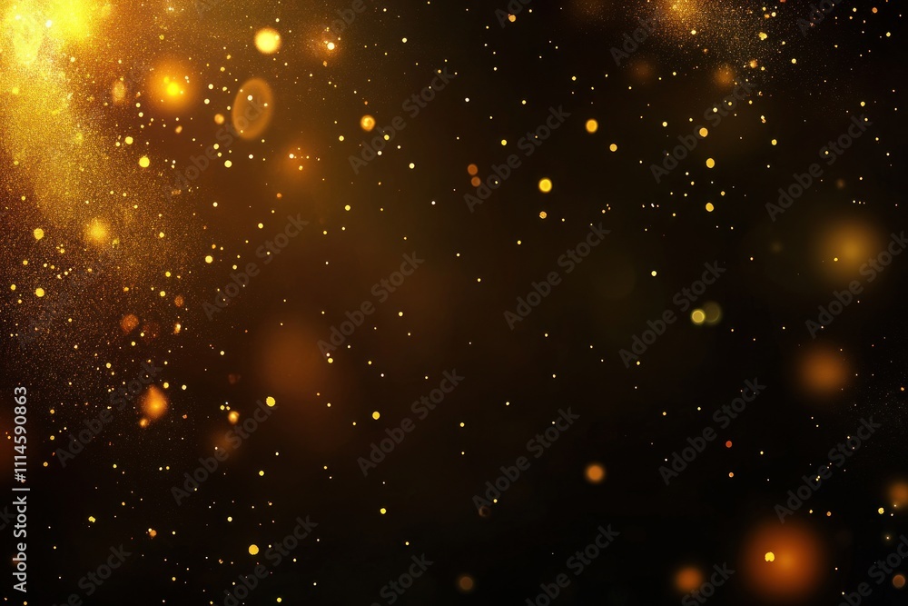 Poster golden dust particles floating in dark space