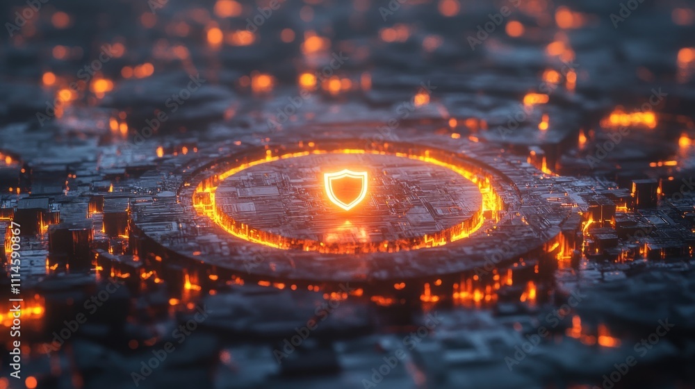 Aufkleber digital shield protecting futuristic circuitry system