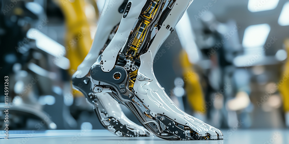 Poster futuristic prosthetic leg design showcasing advanced technology and anatomical precision in modern l