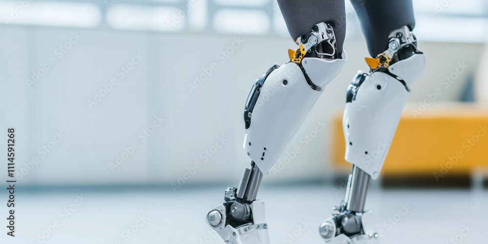 Poster modern prosthetic limb showcasing seamless integration of advanced technology and design, highlighti