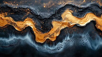 Naklejka premium Stunning Abstract Art with Gold and Black Colors: A Captivating Visual Feast