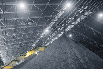 Large warehouse iron magnetite ore at factory
