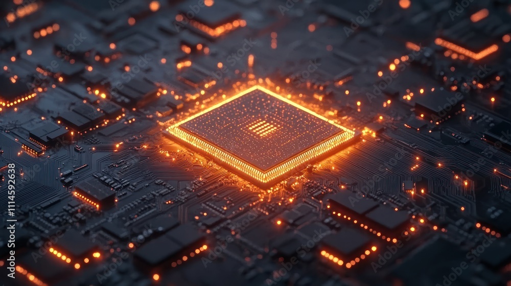 Poster Illuminated Microprocessor On Circuit Board Displaying Technology