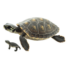 Obraz premium PNG of a turtle with its hatchling against transparent background