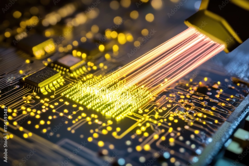 Poster Data streams flowing into a computer microchip