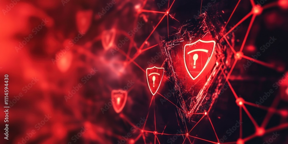 Poster Red Network Security System Data Protection Shields