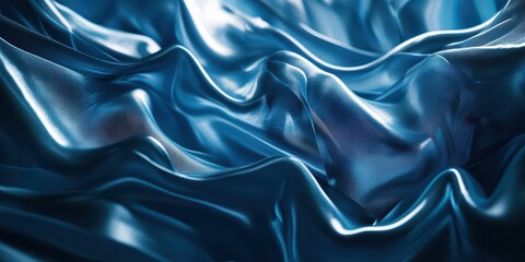 Obraz premium Soft folds of blue satin fabric with glowing silver highlights and dramatic shadow contrasts.