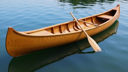 Wooden Canoe with Oars Serene Lake Outings and Adventure
