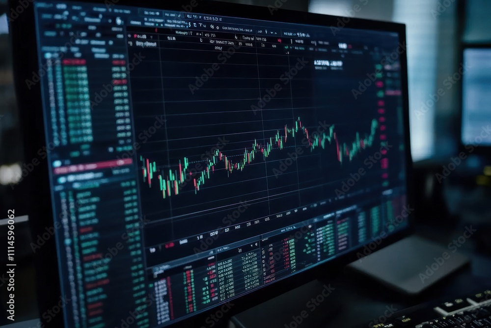 Poster Stock Market Data Displayed On Computer Screen