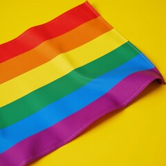 LGBT Flat Lay showcasing Rainbow Flag against Yellow Background symbolizing Gay Marriage  Human Rights